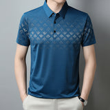 New Ice Silk Short Sleeve Middle-aged Men's Polo Shirt Business Casual Printing Lapel Quick-drying Top