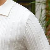 All-matching Slim Fit Sunken Stripe Knitwear Short Sleeve