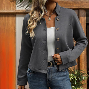 Women's Texture Stand Collar Long Sleeve Jacket