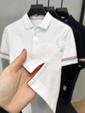 100% pure cotton high-end brand short sleeved men's POLO shirt 2024 summer new light luxury comfortable cotton casual T-shirt