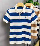 Summer High Quality Lapel POLO Shirt Short Sleeve Men's Breathable Fashion Striped Color Block Embroidered Business Casual Top