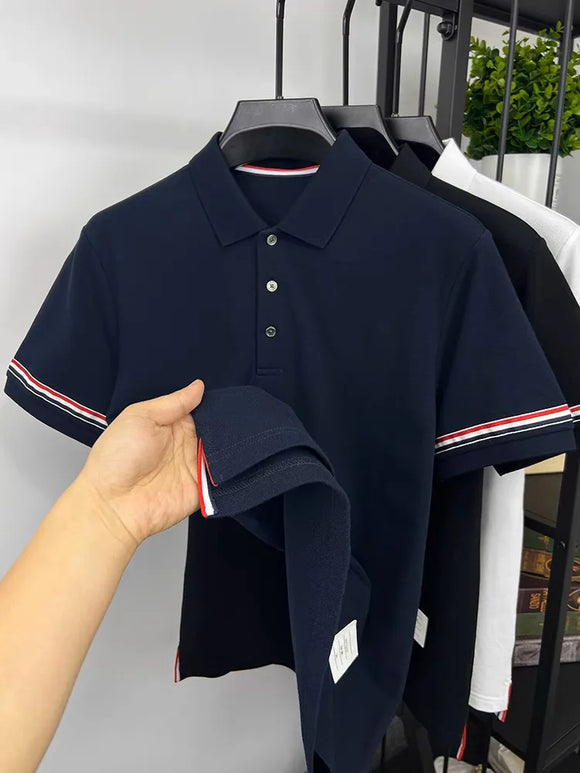 100% pure cotton high-end brand short sleeved men's POLO shirt 2024 summer new light luxury comfortable cotton casual T-shirt