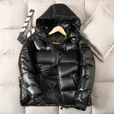 New Men Women Short Coat Alike Down Jackets Winter Hooded Thickened Warm Outwear Cold-Proof Jacket Glossy Overcoat 01