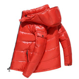 New Men Women Short Coat Alike Down Jackets Winter Hooded Thickened Warm Outwear Cold-Proof Jacket Glossy Overcoat 01