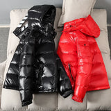 New Men Women Short Coat Alike Down Jackets Winter Hooded Thickened Warm Outwear Cold-Proof Jacket Glossy Overcoat 01