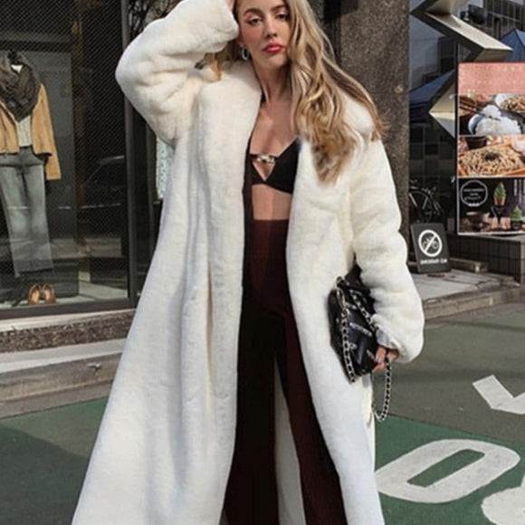 New Female Winter Plush Thick Warm Loose Women Faux Coat Loose Lapel Fur Coat