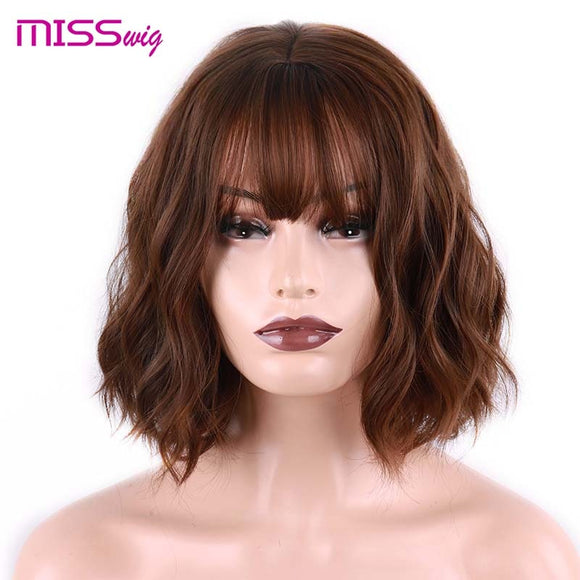 WIG Short Water Wave Synthetic hair Wig for Women Heat Resistant